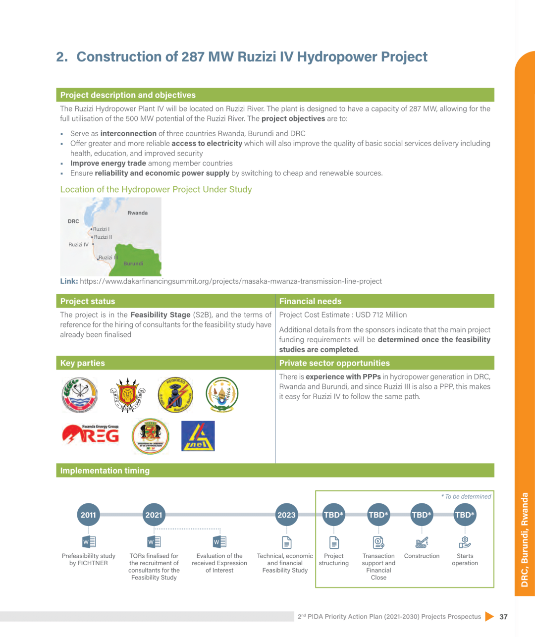 Construction of 287 MW Ruzizi IV Hydropower Project