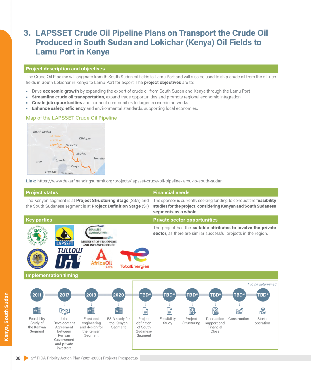 LAPSSET Crude Oil Pipeline Plans on Transport the Crude Oil Produced in South Sudan and Lokichar (Kenya) Oil Fields to Lamu Port in Kenya
