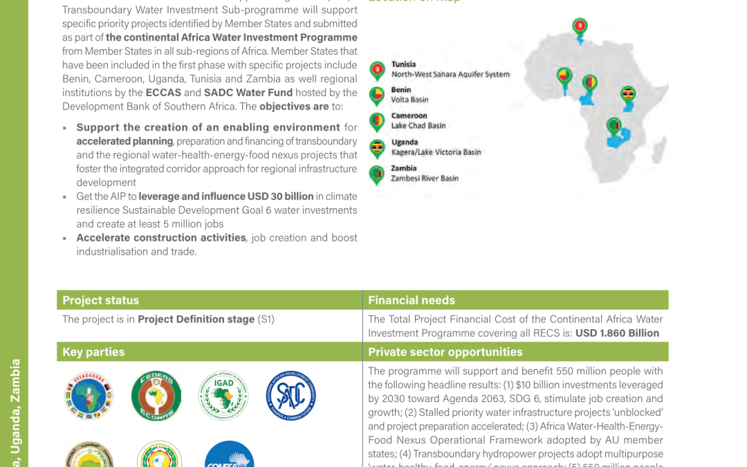 Continental Africa Water Investment Support Programme (AIP) on Transboundary Water Investment Projects: Integrated Transboundary and Regional Investments in Water-Health- Energy-Food Security (WHEF)